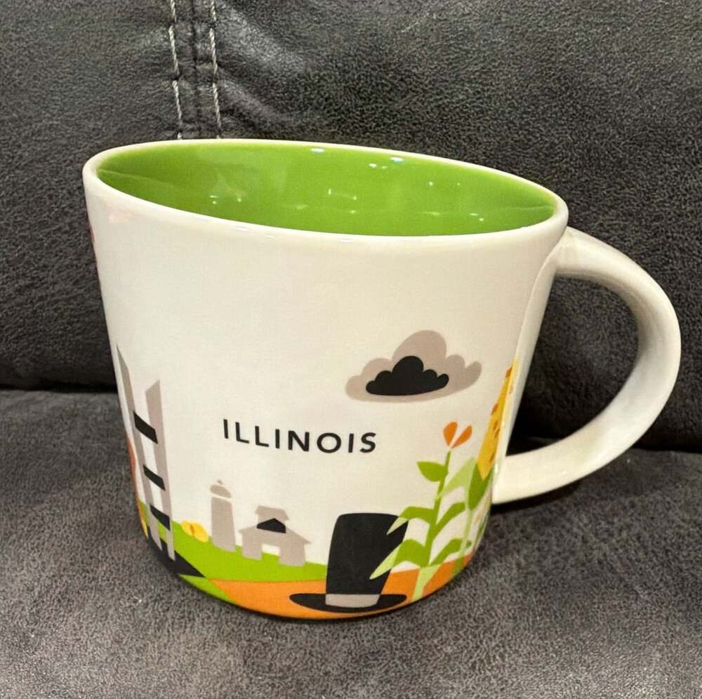 Starbucks You Are Here Illinois Mug 14 oz Green White Ceramic